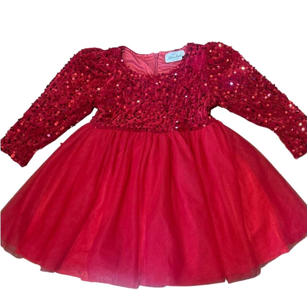 Marie Nicole Ruby Red Sequin Tulle Party Dress Girls Size S 2T Holiday